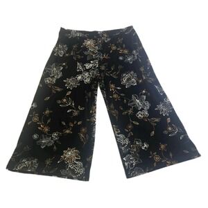 Jaclyn Smith Wide Leg Cropped Pull On Pants Black‎ Dark Floral Neutral Slinky XL